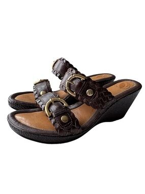 Nurture Dark Brown Leather Wedge Sandals